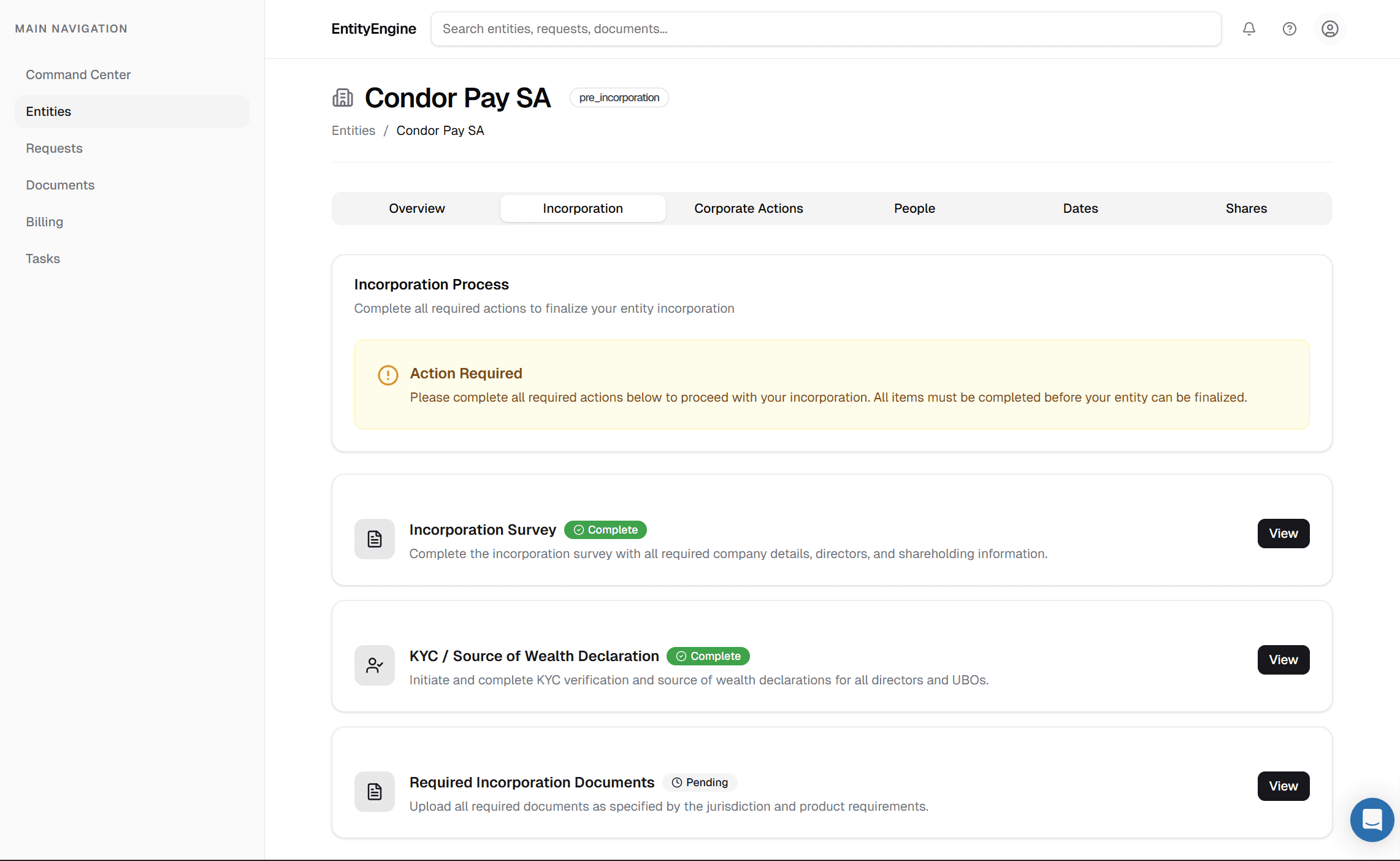 A fully digital experience underpinned by simple workflows for all corporate actions